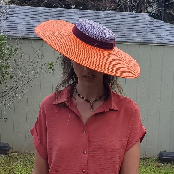 Zara Accessories - ZARA Purple Orange Raffia Picture Hat with Headband Size Small